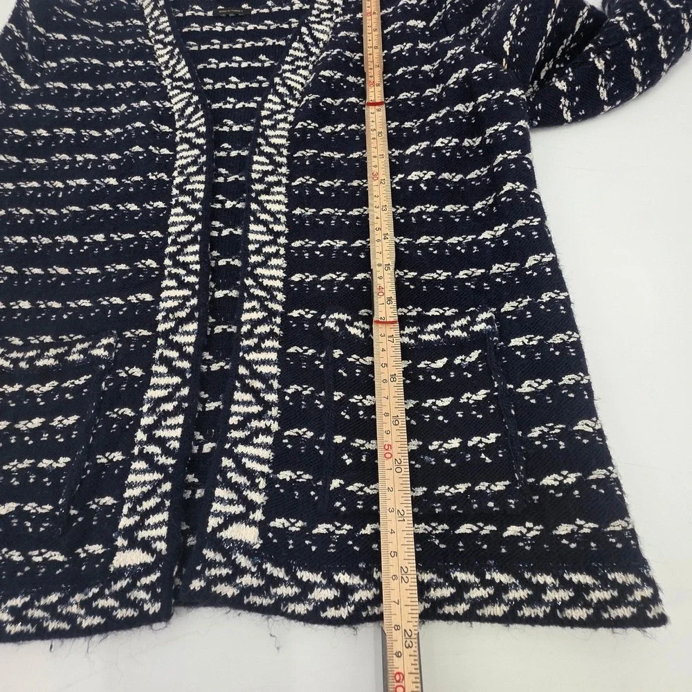 MASSIMO DUTTI CARDIGAN WOMENS SMALL BLUE WHITE TEXTURED KNIT POCKETS OFFICE CITY